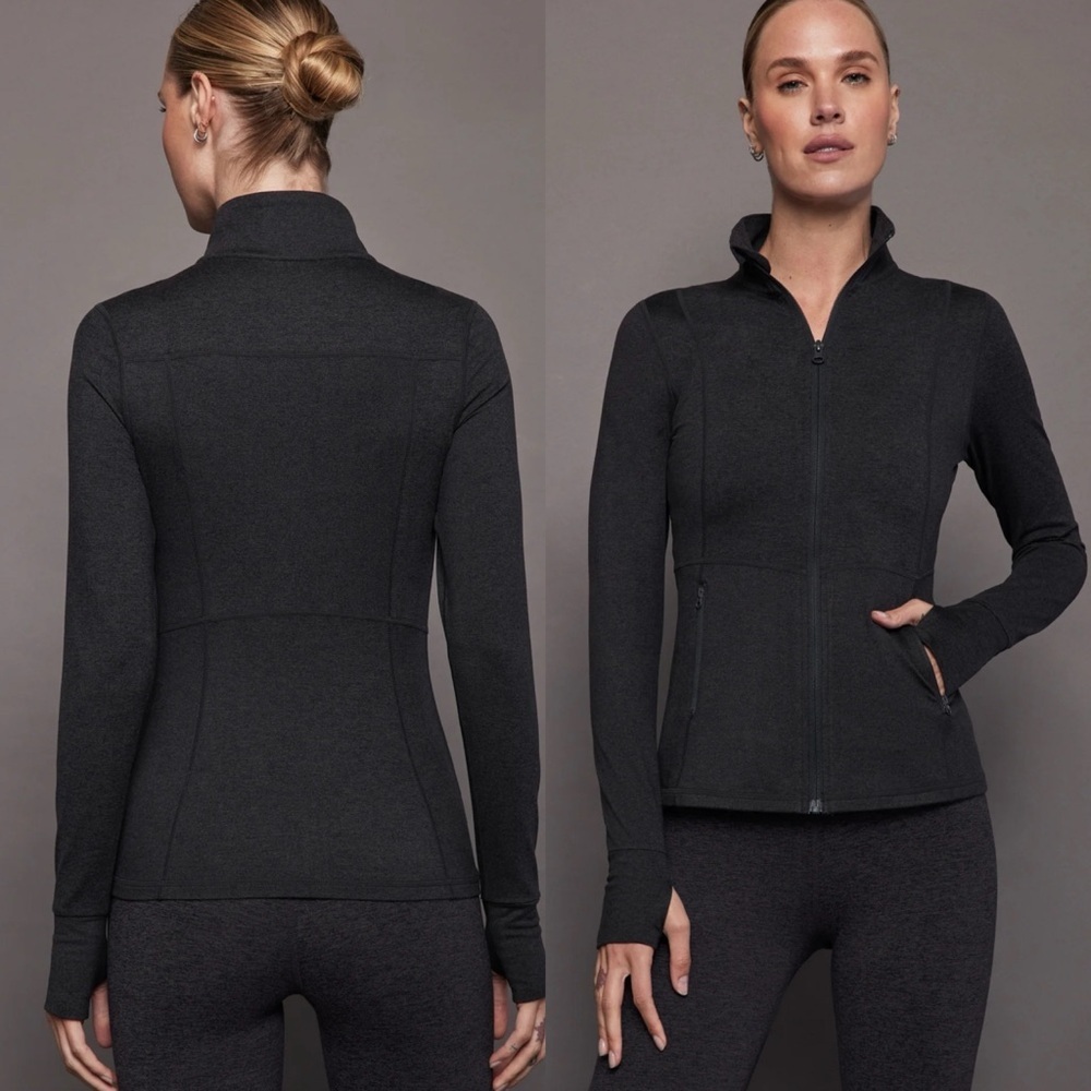 NWT Carbon38 Zip Long Sleeve Run Top in Charcoal Heather Small Athleisure Zipup